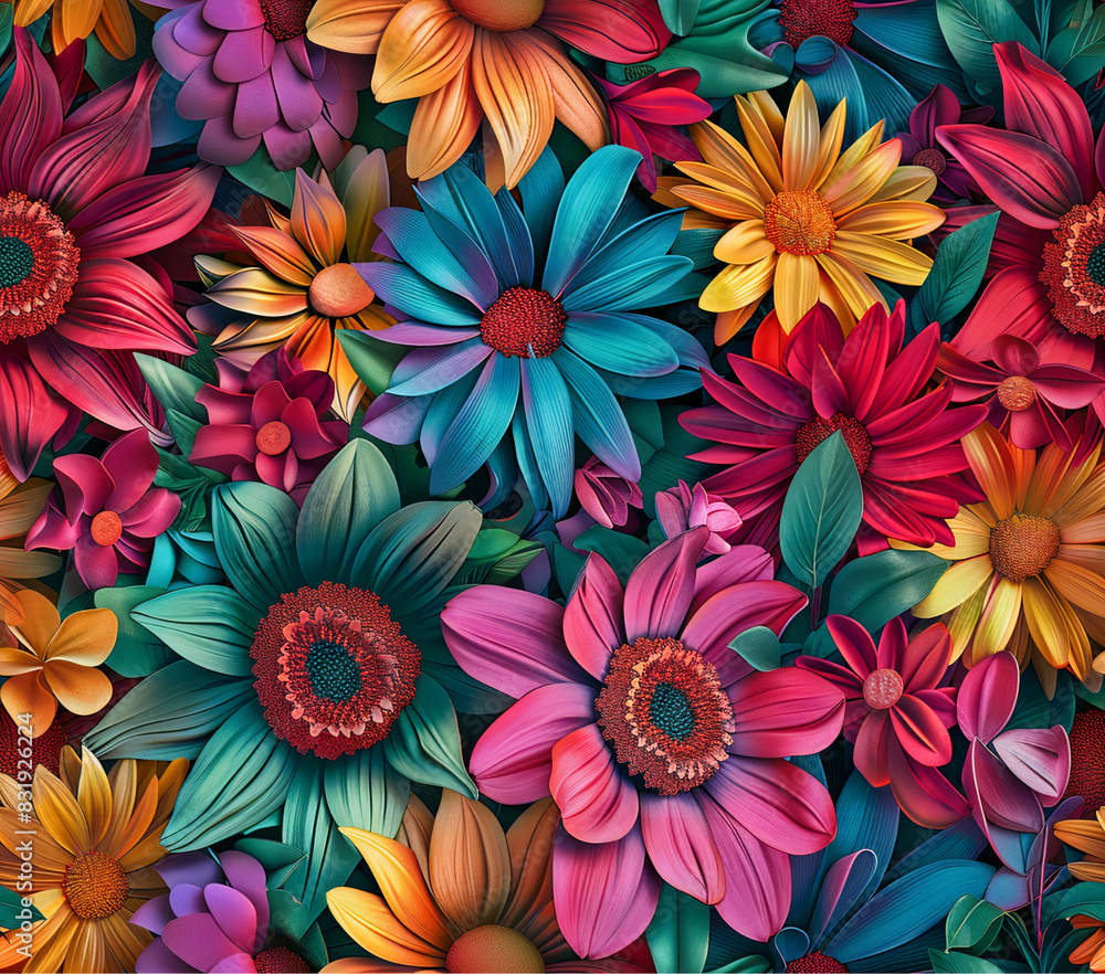 Surreal Bloom: Design a 3D vibrant flower pattern inspired by the surrealist art style. Incorporate dreamlike elements, such as floating petals, melting stems, and otherworldly colors Surreal Bloom: Design a 3D vibrant flower pattern inspired by the surrealist art style. Incorporate dreamlike elements, such as floating petals, melting stems, and otherworldly colors
