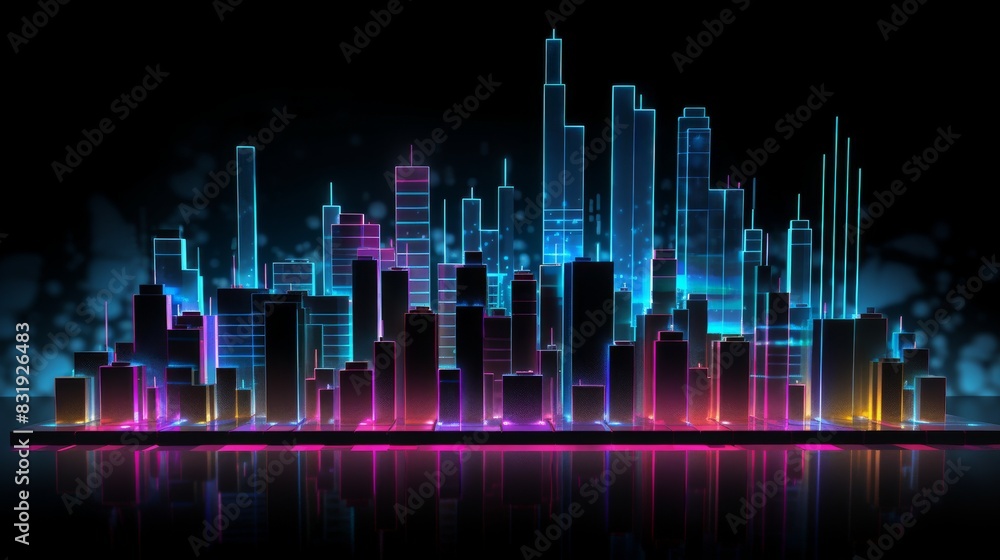 A digital 3D render of a futuristic cityscape, skyscrapers shaped like ascending bar graphs, bathed in neon lights, epitomizing unstoppable financial growth and innovation A digital 3D render of a futuristic cityscape, skyscrapers shaped like ascending bar graphs, bathed in neon lights, epitomizing unstoppable financial growth and innovation