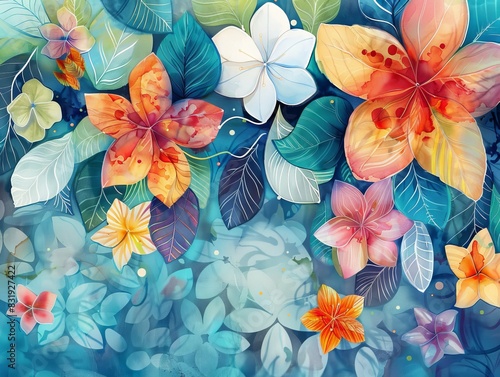 Wallpaper Mural Design a surreal floating garden with vibrant, oversized flowers and whimsical floating leaves using watercolor techniques Torontodigital.ca