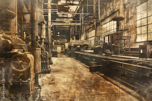 Expansive panoramic view of an old-fashioned industrial production factory photo