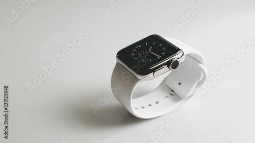Isolated white studio shot of a wireless smart watch 