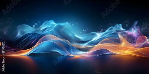 Vibrant wave of change flowing through abstract particles creating expansion and glow. Concept Abstract Art, Change, Flow, Expansion, Glow photo