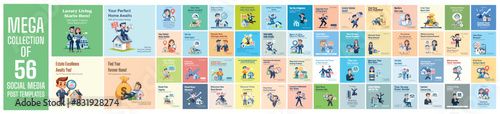 Mega collection of 56 social media post design template. Used for property agent advertising