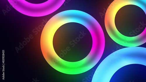 Colorful circle, wheel illustration. Glowing torus on black background.