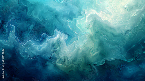 An abstract background with a blend of cool blues and greens. Use smooth, flowing transitions between the colors to evoke a sense of calm and tranquility, reminiscent of a serene underwater scene