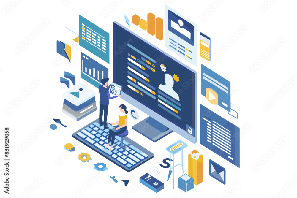 Marketing automation and AI-powered advertising campaign management. Efficient and data-driven content creation, targeting and optimization for maximum ROI vector illustration on transparent backgroun
