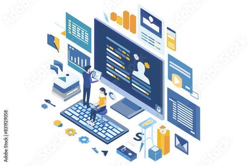 Marketing automation and AI-powered advertising campaign management. Efficient and data-driven content creation, targeting and optimization for maximum ROI vector illustration on transparent backgroun