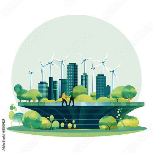 green-sustainable earth with a urban planning officer, esg, green economy and green finance