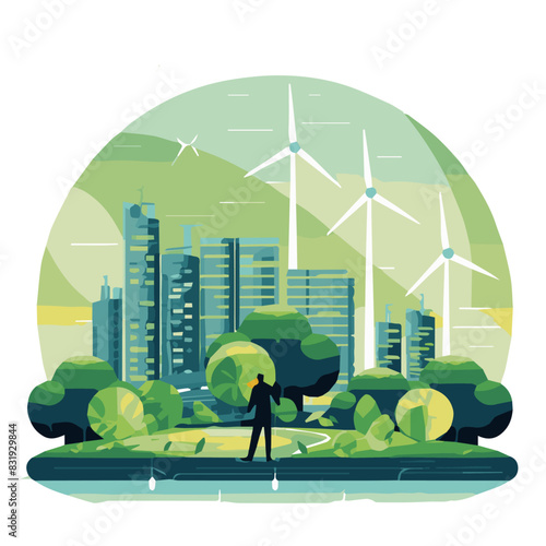 green-sustainable earth with a urban planning officer, esg, green economy and green finance