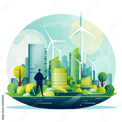 green-sustainable earth with a urban planning officer, esg, green economy and green finance