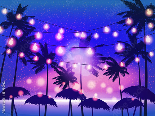 Beach Party, Night Beach Palms Banner, Flyer