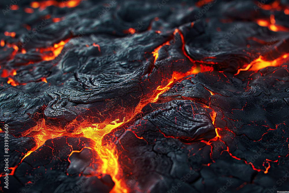 Generative ai on theme of erupting volcano with cascading hot lava surrounded thick white smoke Generative ai on theme of erupting volcano with cascading hot lava surrounded thick white smoke