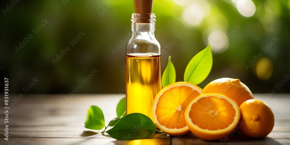 Refreshing Display: Vitamin Serum Bottle with Orange Slices and Green Leaves. Concept Product Presentation, Natural Ingredients, Skincare Photography, Citrus Aesthetics, Fresh Beauty Shots Refreshing Display: Vitamin Serum Bottle with Orange Slices and Green Leaves. Concept Product Presentation, Natural Ingredients, Skincare Photography, Citrus Aesthetics, Fresh Beauty Shots