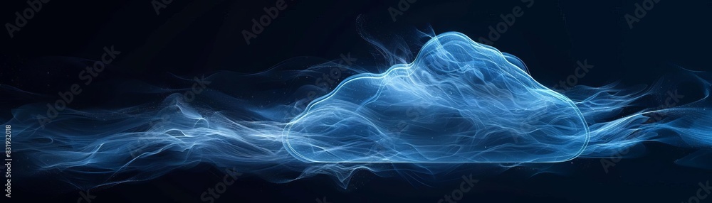 Fototapeta premium cloud logo for web app, in the style of high speed sync, light navy and dark blue, simple line drawings, ferrania p30, datamosh, soggy, speed and motion