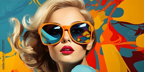 Digital creation of a retro pop art girl wearing sunglasses. Concept Digital Art, Retro Style, Pop Art, Girl with Sunglasses, Vintage Aesthetics