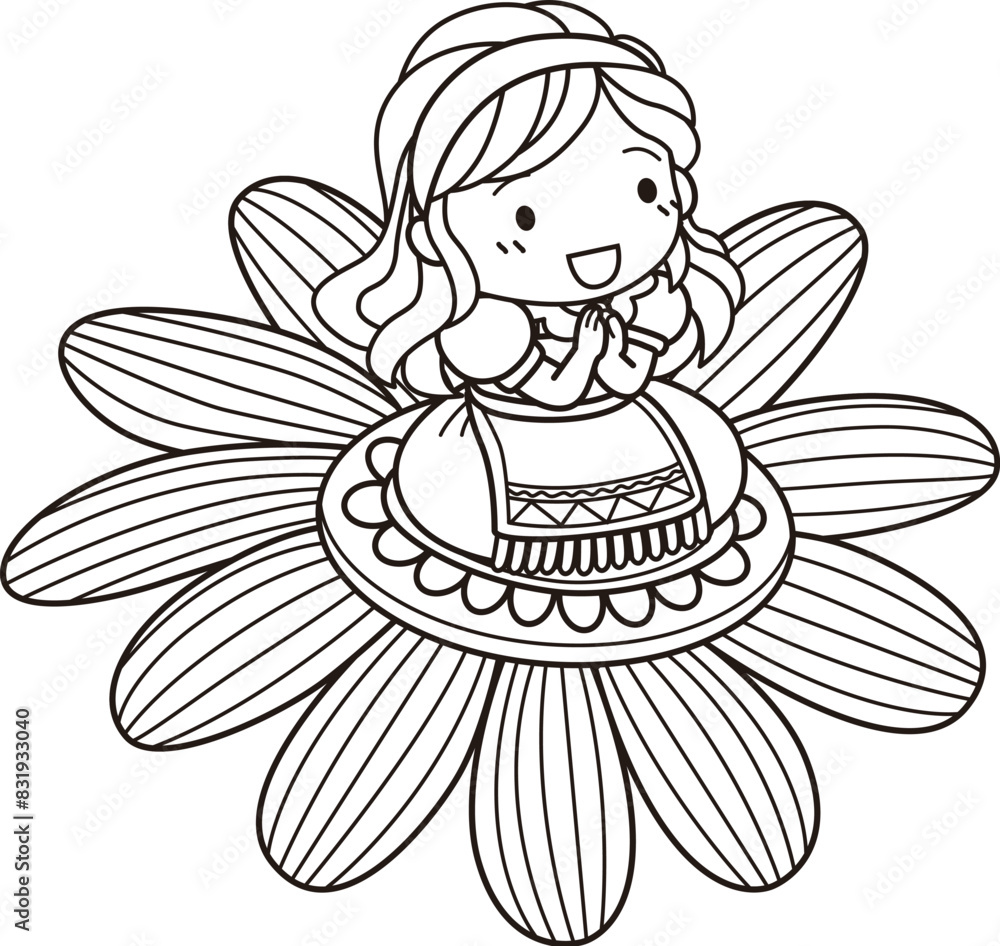 Fototapeta premium Coloring cute thumbelina