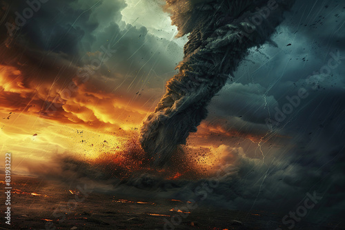 Generative ai on theme of scary ominous huge hurricane tornado, apocalyptic dramatic background © oleg525