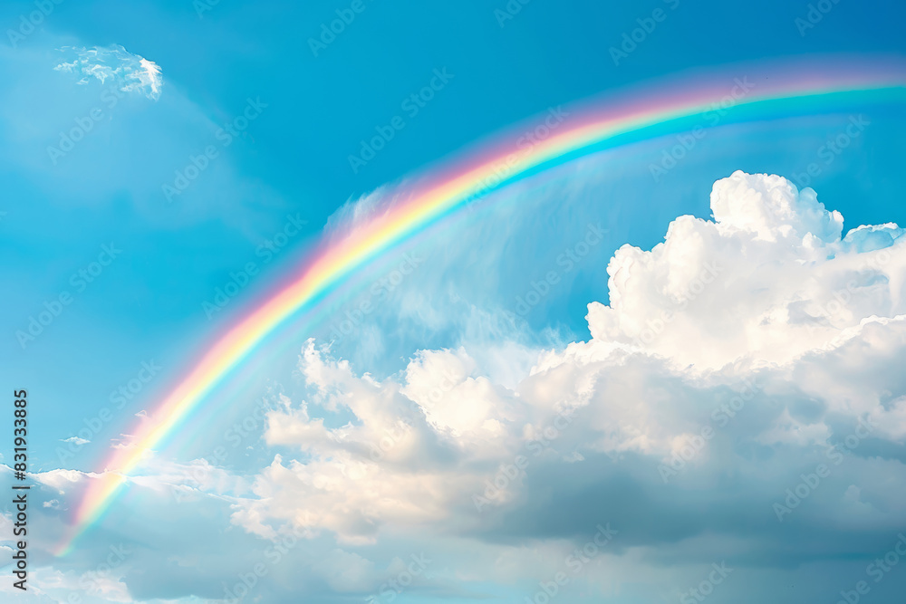 Vibrant Rainbow Over Blue Sky Vibrant Rainbow Over Blue Sky