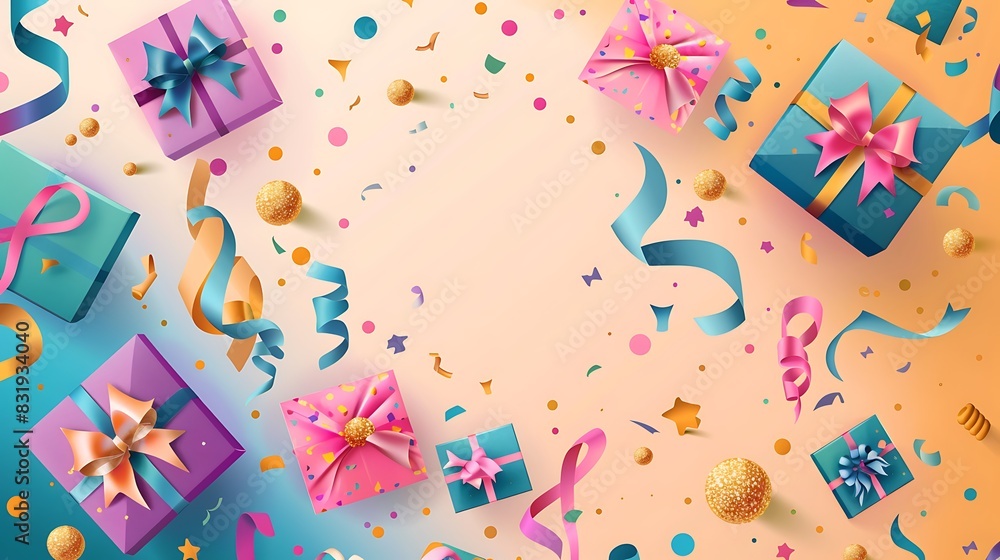 Celebrate with Joy: Happy Birthday Greeting Card Design with Ribbon and Gift Boxes on Light Background Vector Illustration Celebrate with Joy: Happy Birthday Greeting Card Design with Ribbon and Gift Boxes on Light Background Vector Illustration