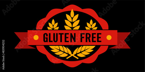 Gluten free badge with wheat icon and red ribbon for highlighting allergyfree and healthy features