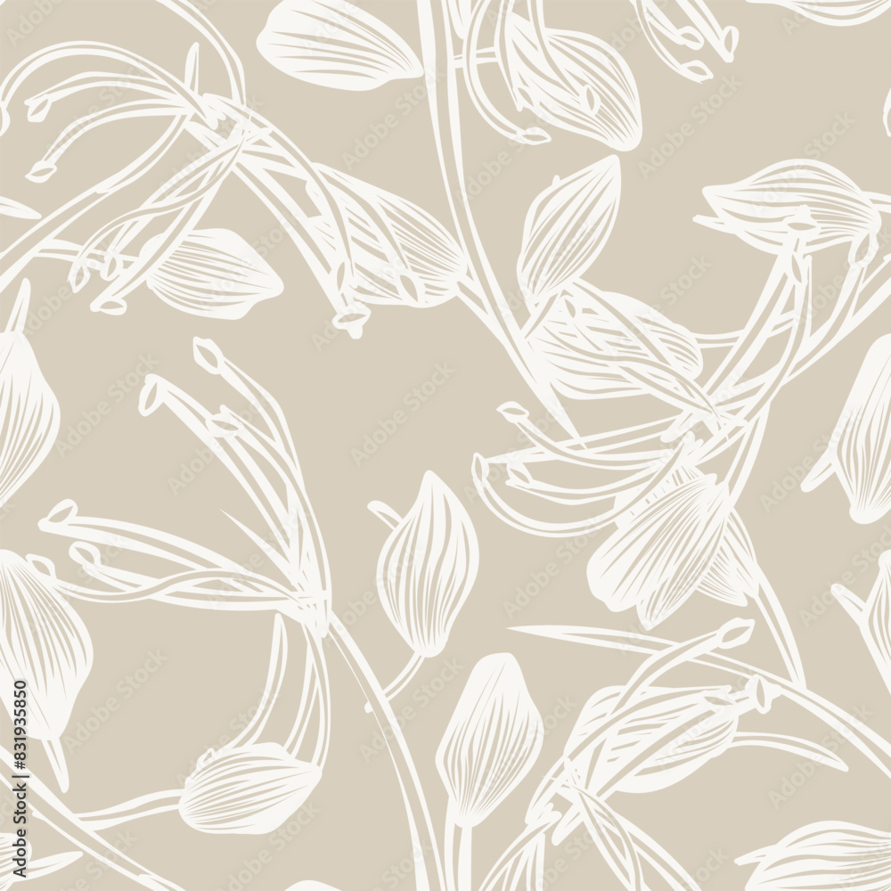 Neutral Colour Botanical Floral Seamless Pattern Design Neutral Colour Botanical Floral Seamless Pattern Design