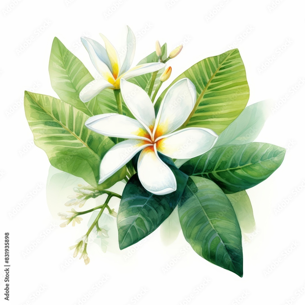 A watercolor of a frangipani leaf A watercolor of a frangipani leaf