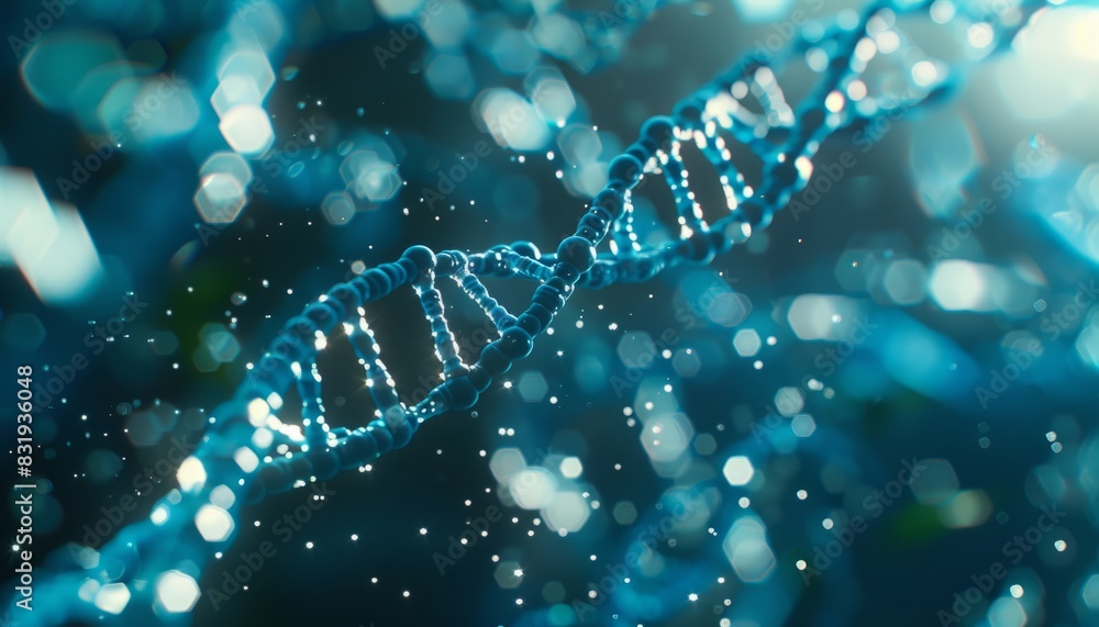 A background focused on DNA and genetics, featuring a blue 3D-rendered helix structure, ideal for scientific or educational uses A background focused on DNA and genetics, featuring a blue 3D-rendered helix structure, ideal for scientific or educational uses