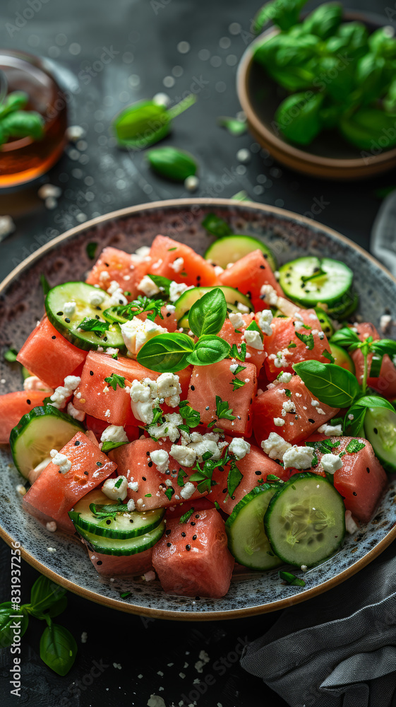 Fruit Salad with Watermelon, Cucumber, and Feta