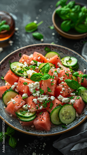 Fruit Salad with Watermelon  Cucumber  and Feta