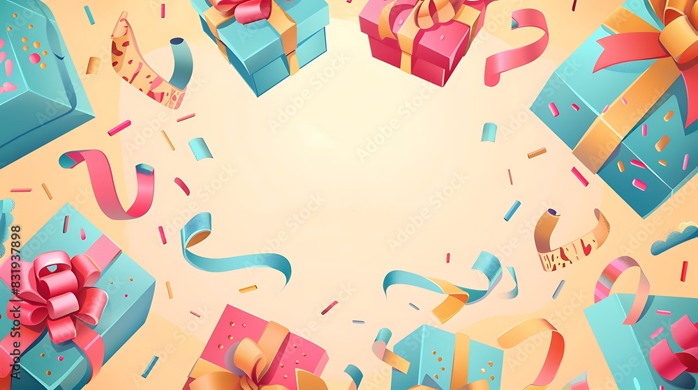 Celebratory Birthday Greeting Card with Gift Boxes and Ribbon on Light Background Vector Illustration Design Celebratory Birthday Greeting Card with Gift Boxes and Ribbon on Light Background Vector Illustration Design