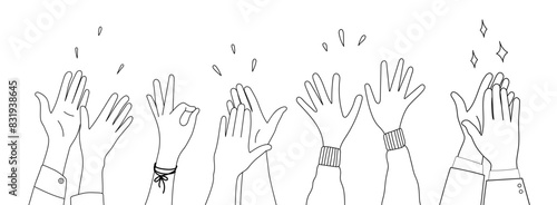 Doodle sketch hands up gestures comic icons silhouettes vector set. Group of line art fun comic hands in the air. Voting or happy congratulation audience recognition symbols.