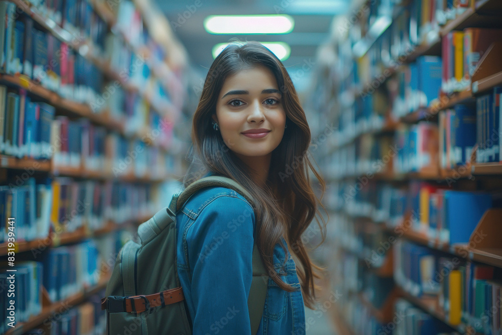 young girl standing at public library young girl standing at public library