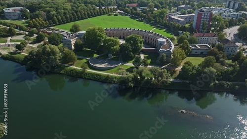 Aerial drone view of the Museum of World War I (Bavarian Army Museum), known in German as Museum des Ersten Weltkriegs (Bayerisches Armeemuseum), located in Ingolstadt, Germany. 