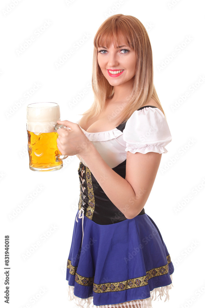girl with a mug of fresh light beer girl with a mug of fresh light beer