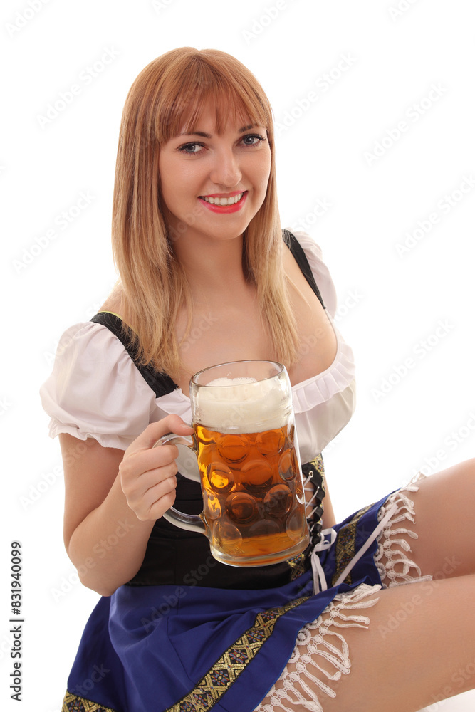 girl with a mug of fresh light beer girl with a mug of fresh light beer