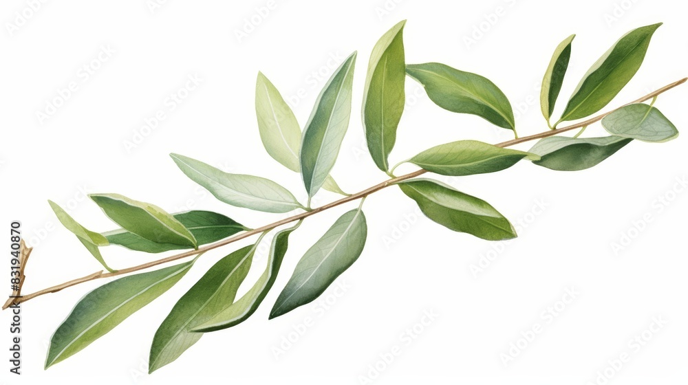 A watercolor of an olive leaf
