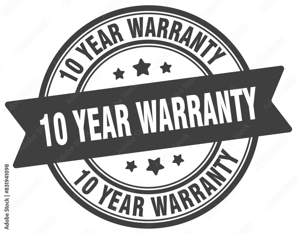 10 year warranty stamp. 10 year warranty label on transparent background. round sign