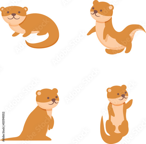 Weasel icons set cartoon vector. Mink ferret character. Cute animal