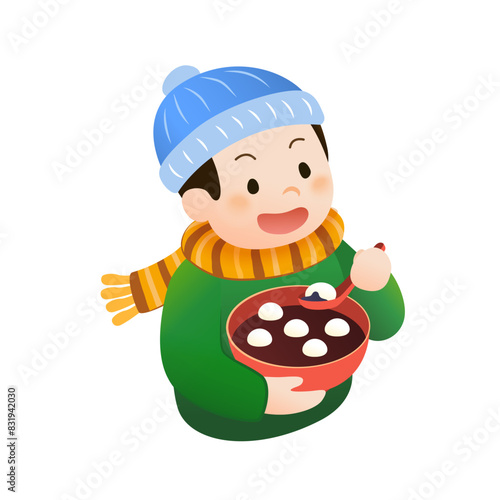 Boy having a bowl of glutinous rice ball