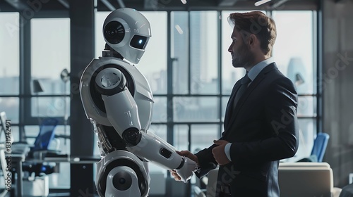 ロボットと握手するビジネスマンAI photo
