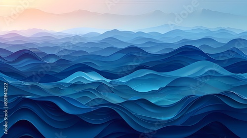 Blue curves and the waves of the sea range from soft to dark vector background flat design style stock illustration Wave - Water  Wave Pattern  Water  Backgrounds  Blue