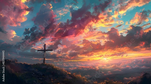 Crucifixion Of Jesus Christ - Cross At Sunset photo