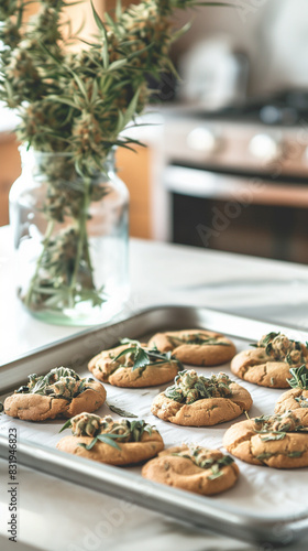 there are a bunch of cookies on a baking sheet on a counter