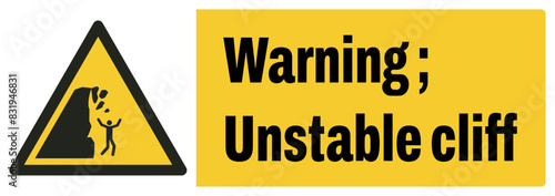 ISO warning safety signs_warning ; unstable cliff landscape size 1/2 a4,a3,a2,a1