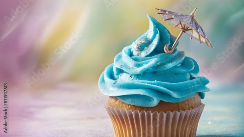 Blue icing fantasy cupcake. photo