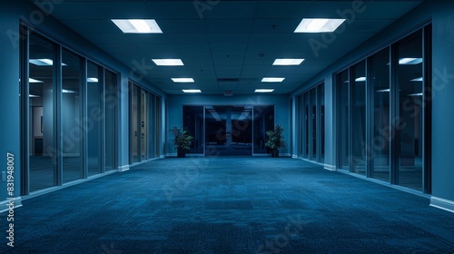 indoor playground, lush, ethereal, space, corporate, in the style of 80s pomo, empty, carpet taken with leica m6 at 1am, office lights photo