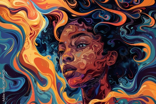 An explosion of intertwining, vibrant swirls in this design evoke a sense of abstract art and emotional depth without a specific subject