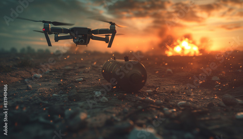 arafed image of a remote control drone flying over a barrel of oil photo