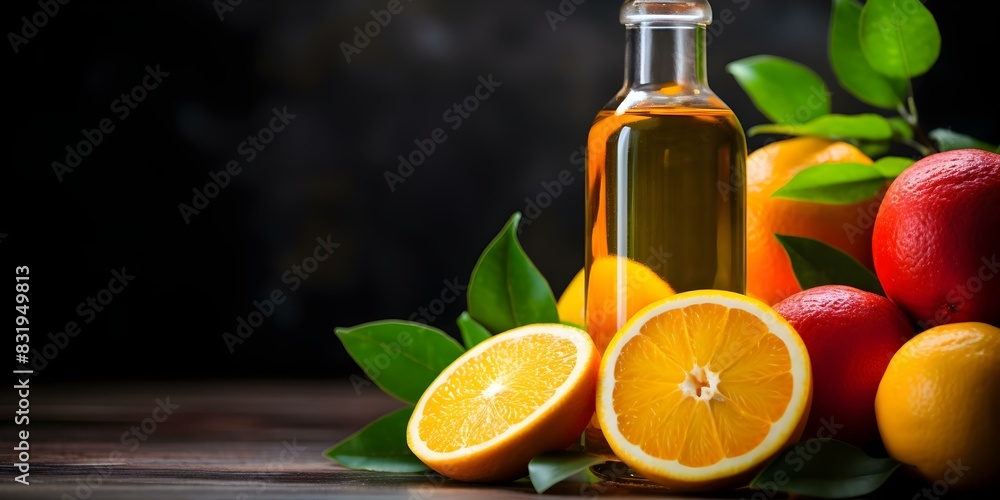 Refreshing Vitamin Serum Bottle Display with Orange Slices and Green Leaves. Concept Product Styling, Refreshing Showcase, Vitamin C Beauty, Citrus Aesthetic, Greenery Accents Refreshing Vitamin Serum Bottle Display with Orange Slices and Green Leaves. Concept Product Styling, Refreshing Showcase, Vitamin C Beauty, Citrus Aesthetic, Greenery Accents