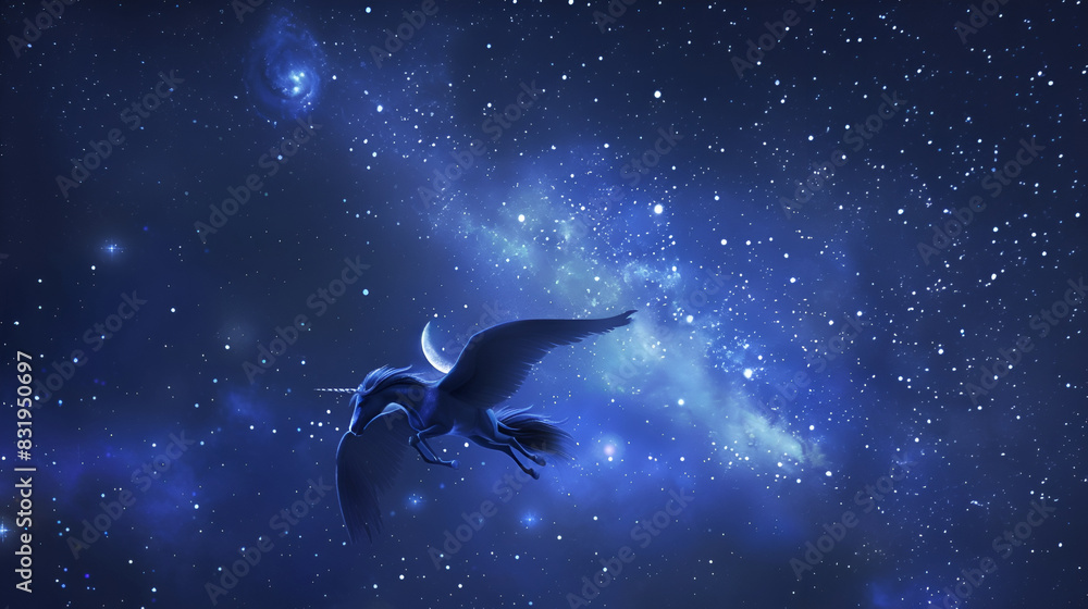 Fototapeta premium Flying pegasus at night